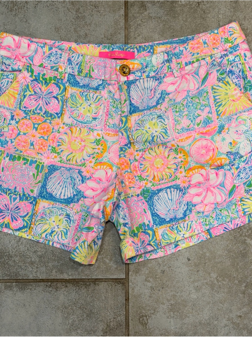 Lilly Pulitzer Callahan Stretch Shorts Patch My Drift SZ 8 Vibrant Pastels